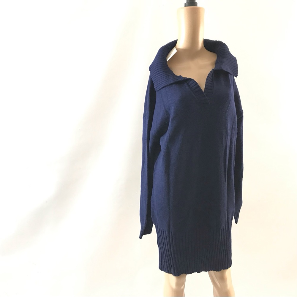 Womens Sweater Dress Size L Knit Navy Blue Long Sleeve Stretchy